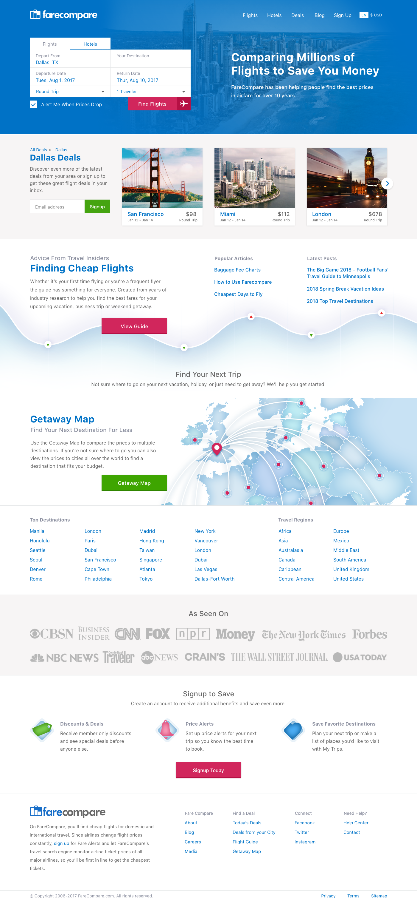FareCompare homepage design