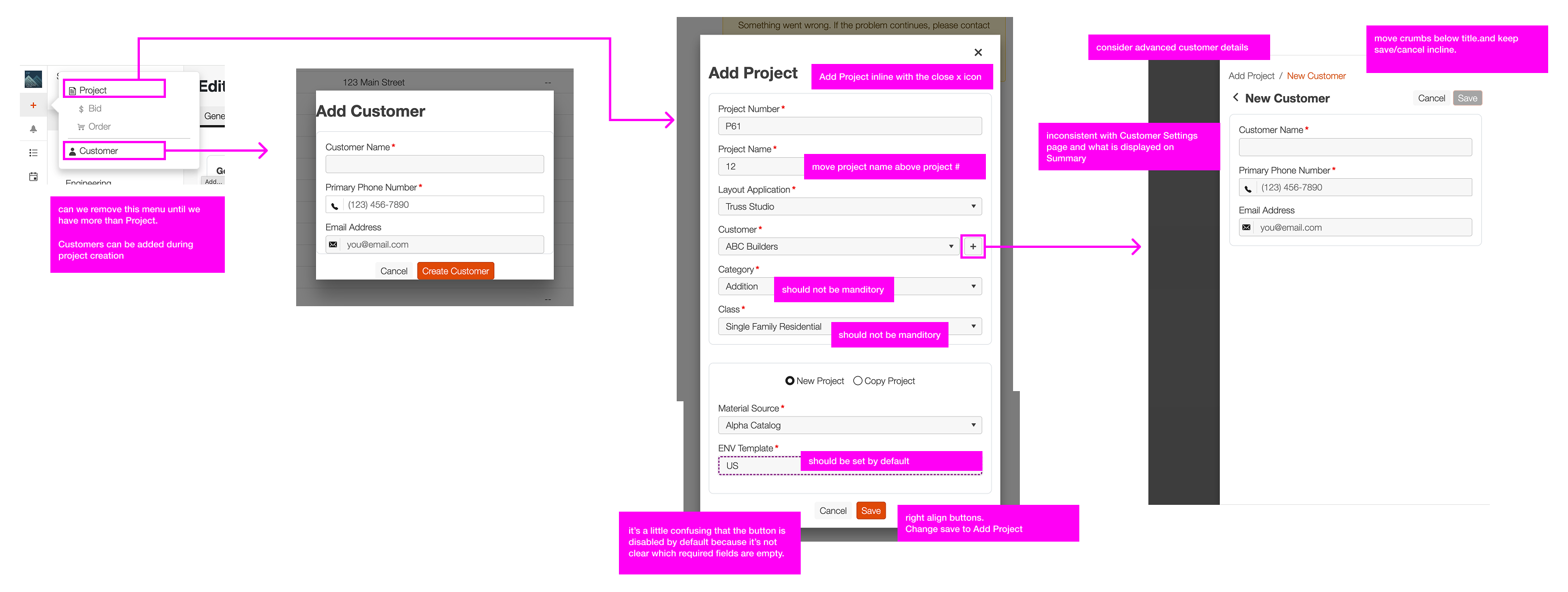 creating projects and customers