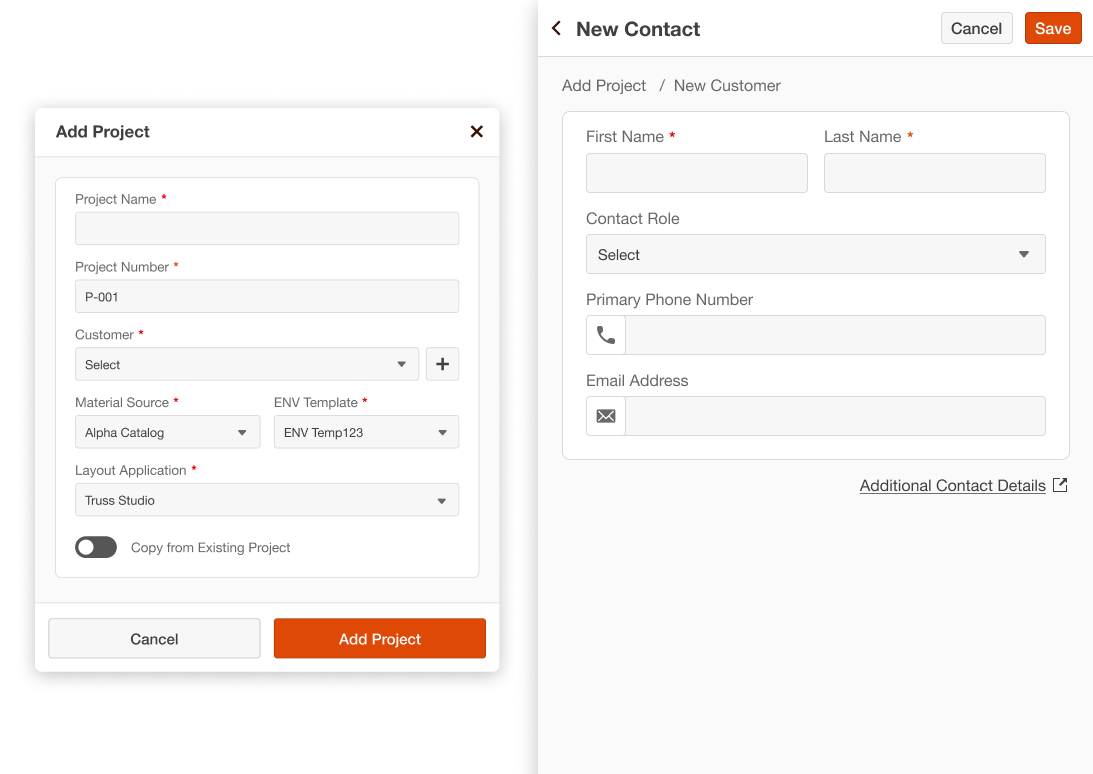 design cleanup of the add customer drawer and add project modal